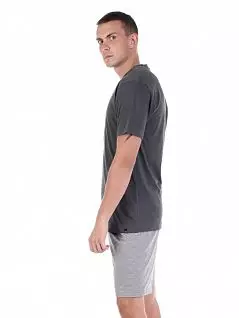 Комфортная пижама из футболки с V-образным вырезом и шорт серого цвета Tom Tailor RT56010/4065